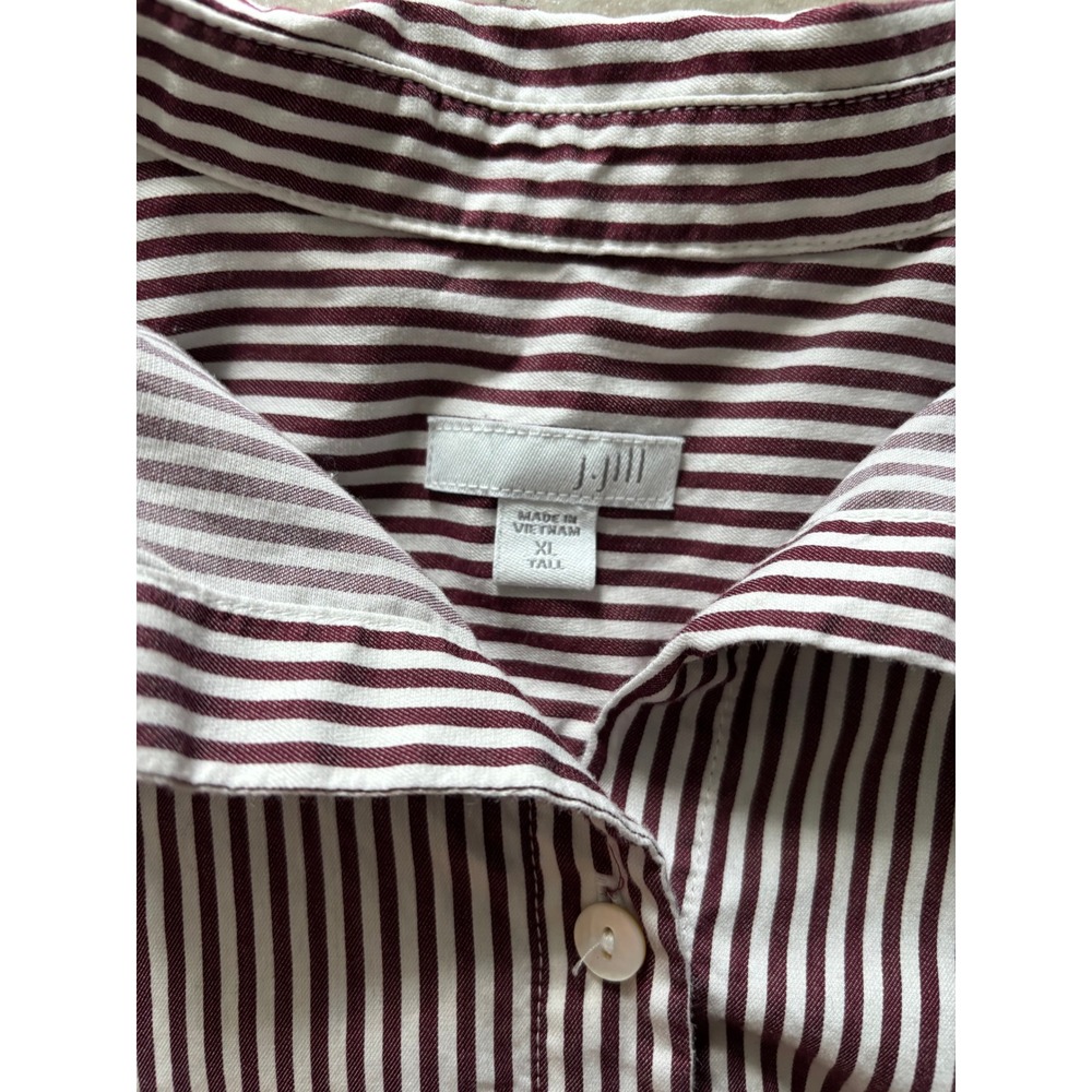 J Jill button Down Tunic Women XLT Burgundy White Stripe Career Classic Preppy - Picture 5 of 8